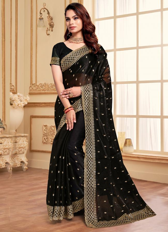 Jimmy Choo Black Party Wear Embroidery Work Saree